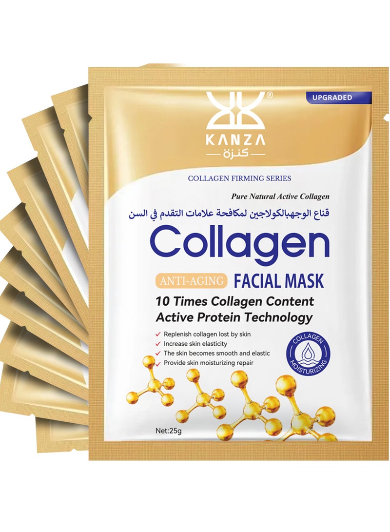 Kanza 10 Pcs Collagen Anti Aging Facial Mask Collagen Essential Face Mask,Hydrating Face Masks, Instant Lifting & Firming Firming Anti Aging Face Sheet Masks, Moisturizing Face Masks Real Deep Mask Korean Collagen Face Mask Skincare for All Skin Types Men and Women - Image 2