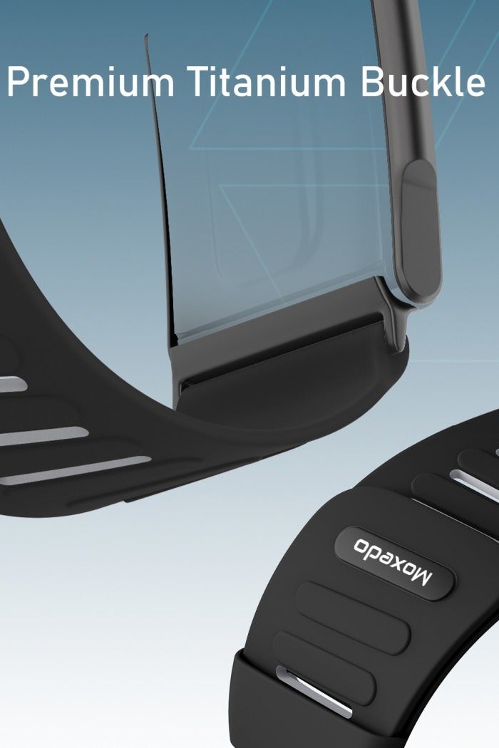 Moxedo حزام معصم مكسيدو المريح والمتين بديلاً لساعة WHOOP 5.0 - حزام ساعة مرن ومقاوم للماء للرجال والنساء، خفيف الوزن وصديق للبشرة مع موصل على شكل U - أسود/رمادي - Image 4