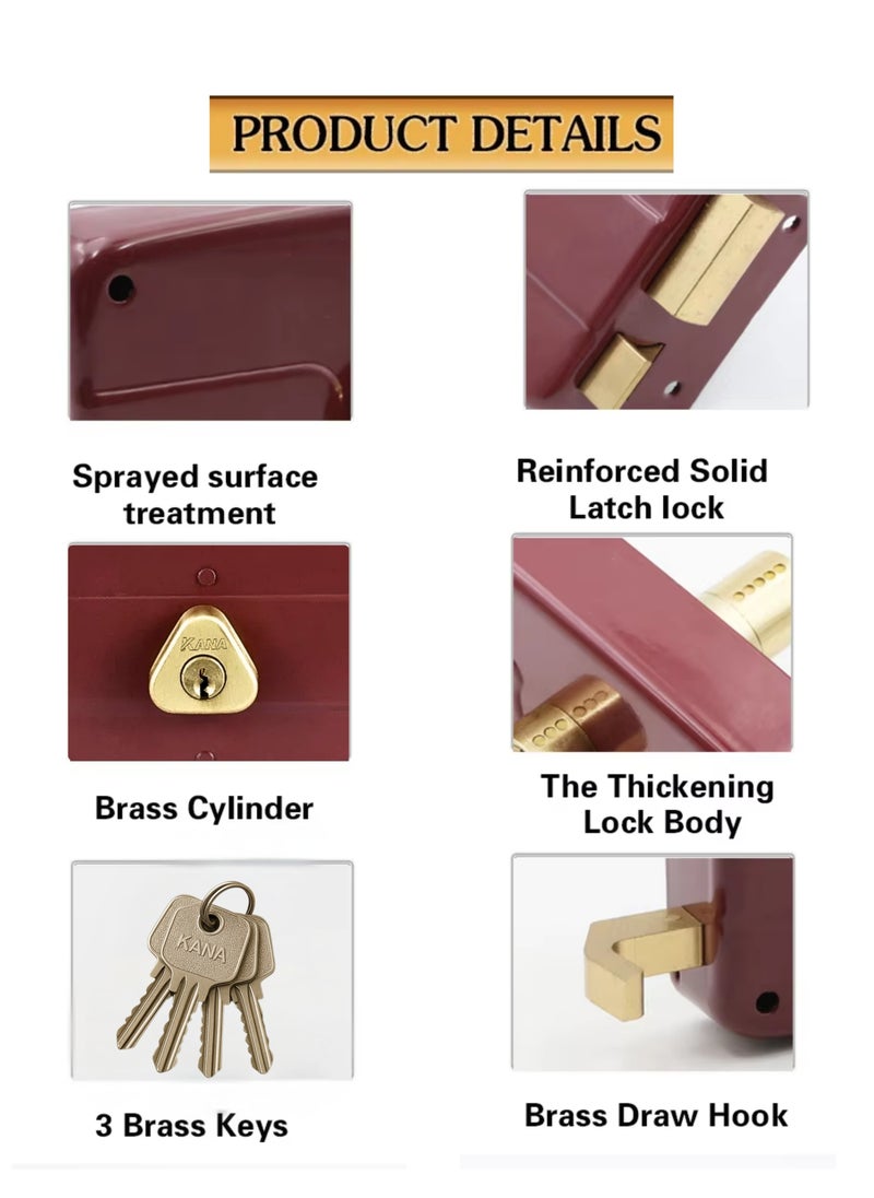 Kana KANA Rim door lock, Cylindrical Door Rim Lock - Night Latch - Both Side Key, Door Rim Lock  - Image 5