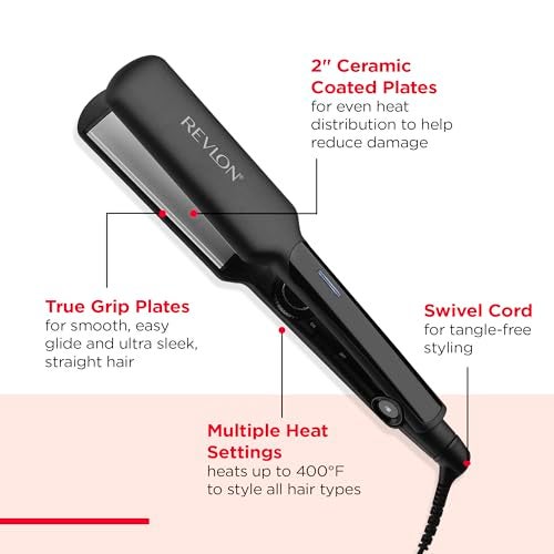 REVLON Ceramic Coated 2" Flat Iron - Fast Heating Hair Straightener for Quick and Smooth Results, Plus Travel Friendly (Black) - Image 4
