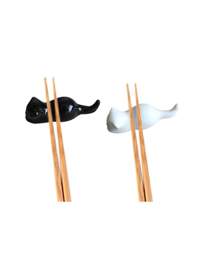 WYBOT 4pcs Chopsticks Rests Japanese Style Ceramic Black Cat Chopsticks Holder Spoon Fork Rack Kitchen Utensils Gadgets for Home Dining Table Decorations Black  - Image 1