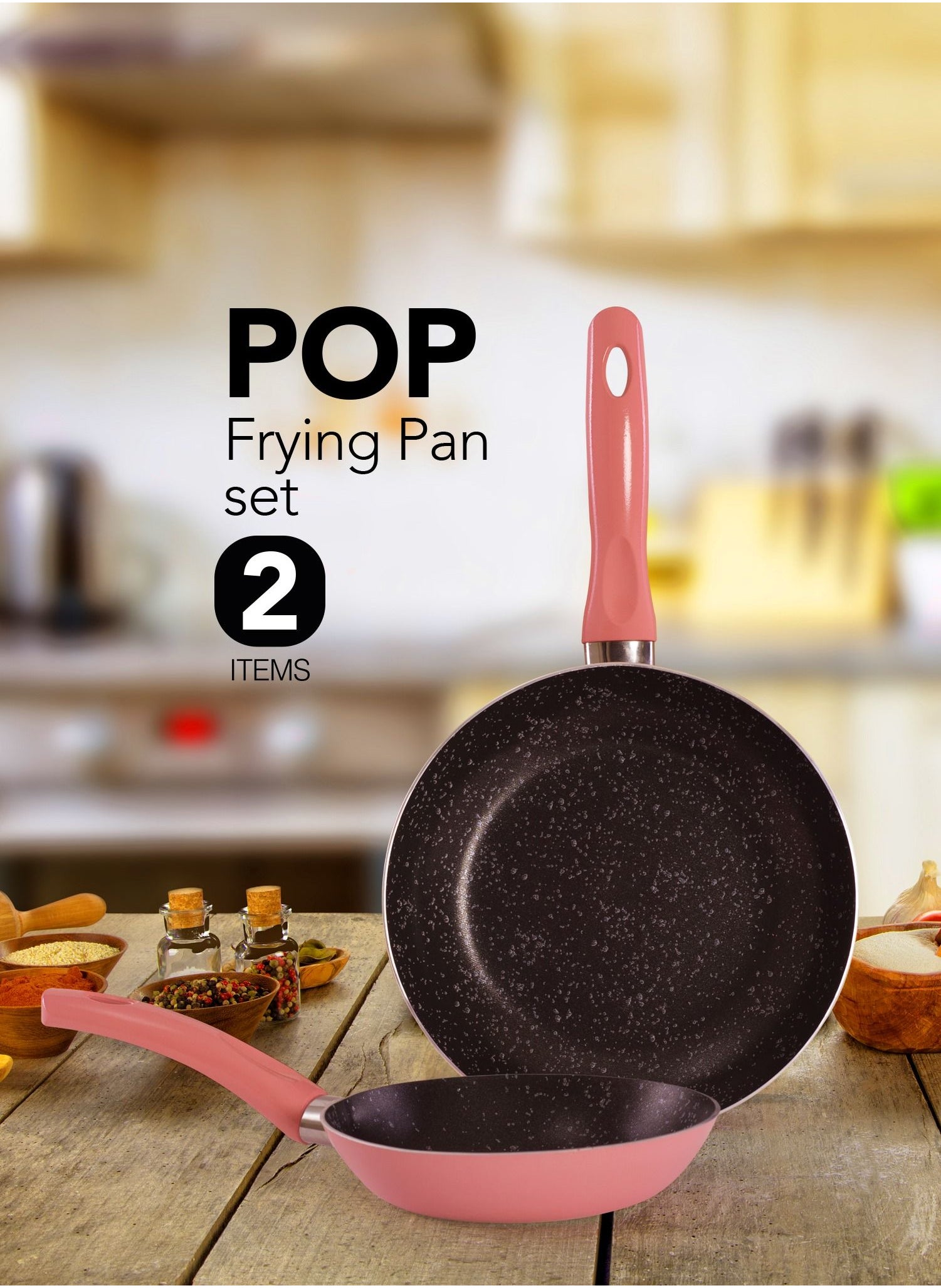 Grandi pop Frying Pan set 2 pes   7Layer Granite Coating Non-Stick Surface - Bakelite Handle - pink 