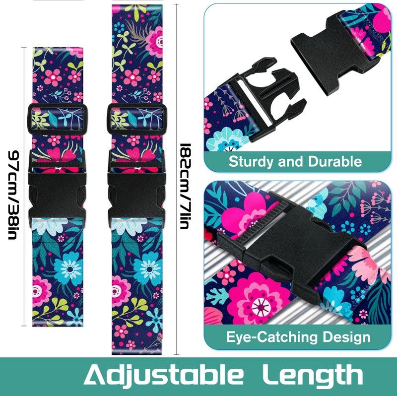 Slohif Luggage Straps for Suitcases Travel Belt Accessories Luggage Connector Identifiers Over Handle with Buckle Unique Nylon Adjustable Strap for Sleeping Bag Car Seat Flower (2 Pack) - Image 2