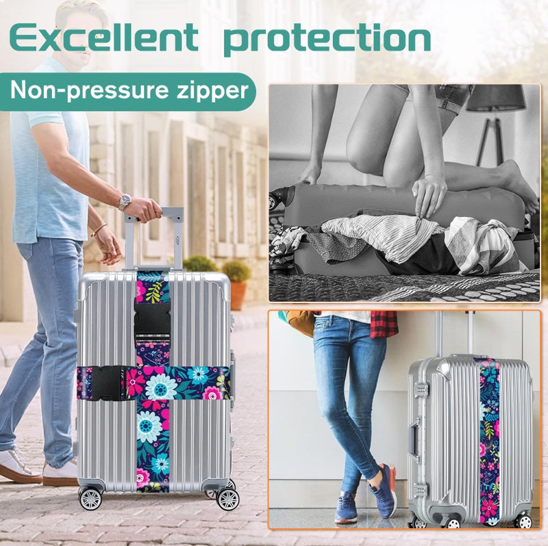 Slohif Luggage Straps for Suitcases Travel Belt Accessories Luggage Connector Identifiers Over Handle with Buckle Unique Nylon Adjustable Strap for Sleeping Bag Car Seat Flower (2 Pack) - Image 5