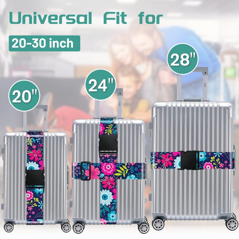 Slohif Luggage Straps for Suitcases Travel Belt Accessories Luggage Connector Identifiers Over Handle with Buckle Unique Nylon Adjustable Strap for Sleeping Bag Car Seat Flower (2 Pack) - Image 3
