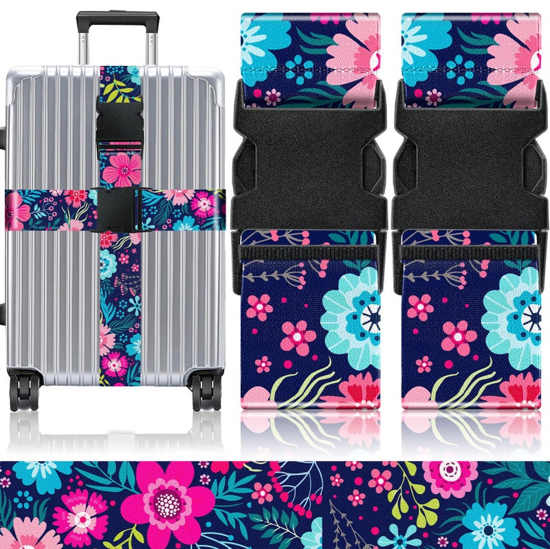 Slohif Luggage Straps for Suitcases Travel Belt Accessories Luggage Connector Identifiers Over Handle with Buckle Unique Nylon Adjustable Strap for Sleeping Bag Car Seat Flower (2 Pack) - Image 1