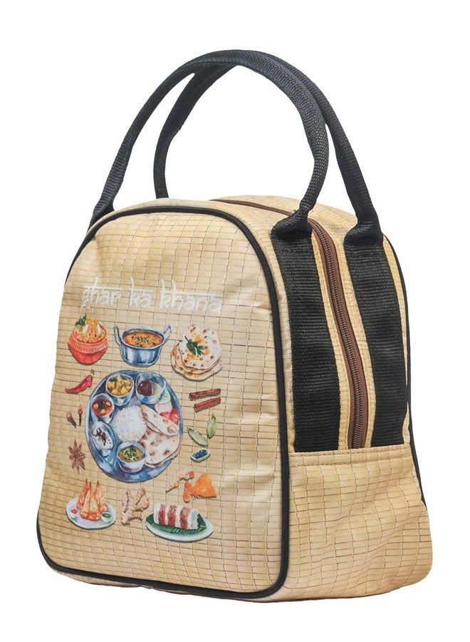 BAND BOX Bandbox Brown Lunch Bag for Office Women, Office Men, School Girls, School Boys | Prited Pattern with Zip Closer - Image 3