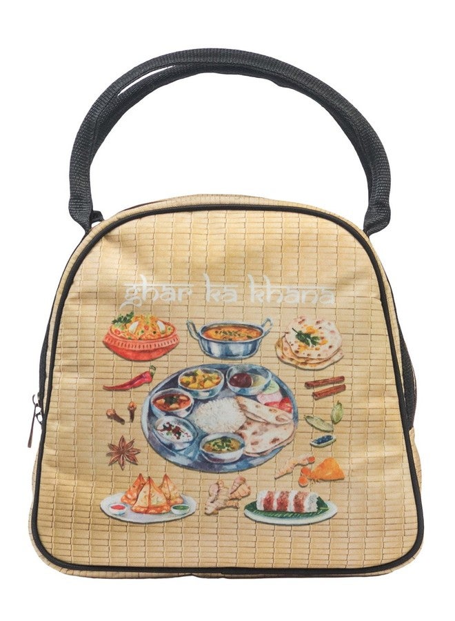 BAND BOX Bandbox Brown Lunch Bag for Office Women, Office Men, School Girls, School Boys | Prited Pattern with Zip Closer - Image 2