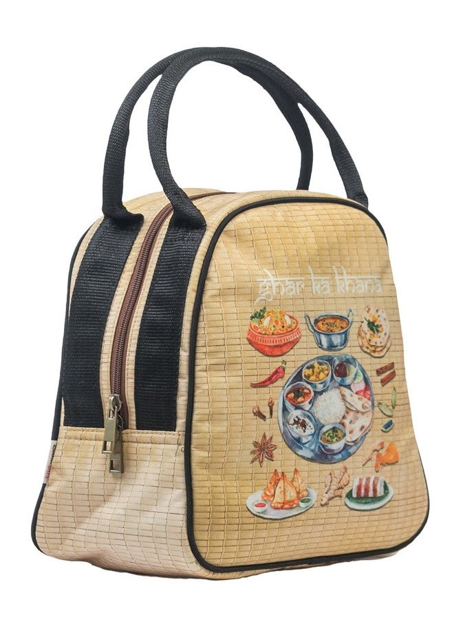 BAND BOX Bandbox Brown Lunch Bag for Office Women, Office Men, School Girls, School Boys | Prited Pattern with Zip Closer - Image 4