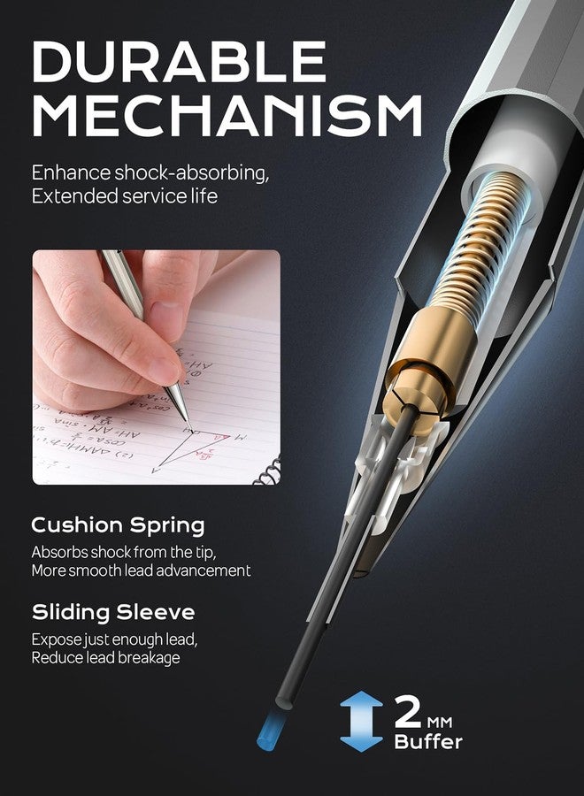 نيكبرو مجموعة أقلام رصاص ميكانيكية معدنية من نيكبرو، 4 قطع، 0.9 مم، قلم رصاص للرسم الهندسي 0.9 مم مع 8 عبوات إعادة تعبئة لرصاص HB رقم 2، 3 ممحاة 4B، 9 عبوات إعادة تعبئة للممحاة، مثالية للكتابة والرسم والتخطيط - تأتي مع حافظة - Image 3