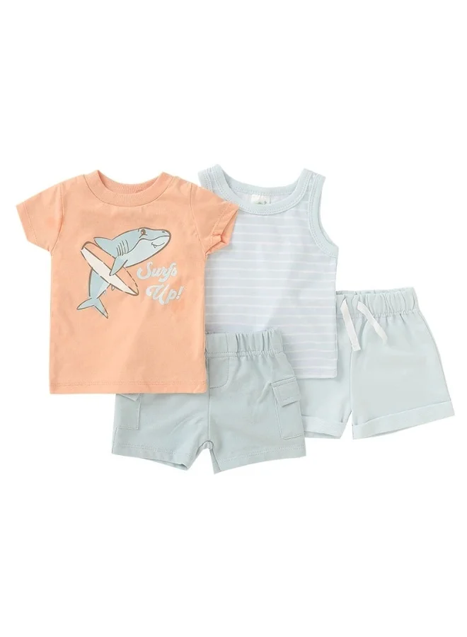 بامبيميسي Baby Boy Sharp Summer Outfit Set – 4-Piece T-Shirt, Tank Top & Shorts Set
