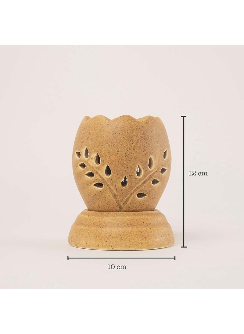 HS HINDUSTANI SAUDAGAR Hs Hindustani Saudagar Ceramic Electric Aroma Oil Burner Tea Light Lamp Oil Diffuser Set of 1 Brown  - Image 3