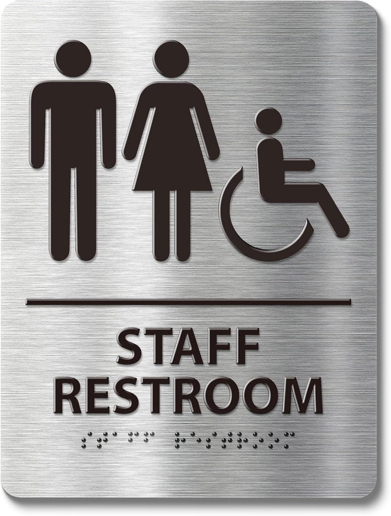Abudada ADA-Compliant Employee Only Restroom Sign with Braille – Modern Aluminum Staff Bathroom Door Sign for Offices, Restaurants, Retail Stores, and Workplace with Easy Installation - 6" W x 8" H - Image 1