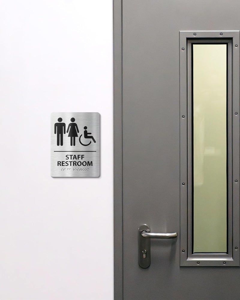 Abudada ADA-Compliant Employee Only Restroom Sign with Braille – Modern Aluminum Staff Bathroom Door Sign for Offices, Restaurants, Retail Stores, and Workplace with Easy Installation - 6" W x 8" H - Image 5