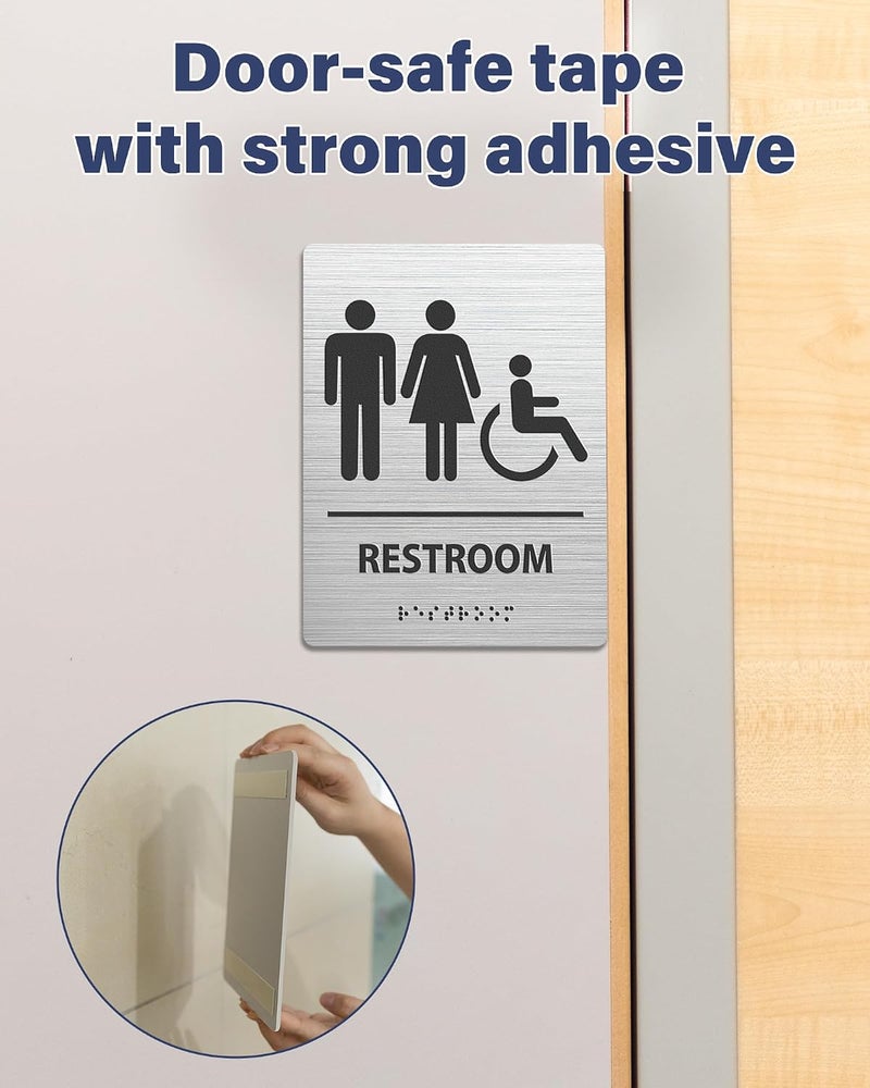 Abudada ADA-Compliant Employee Only Restroom Sign with Braille – Modern Aluminum Staff Bathroom Door Sign for Offices, Restaurants, Retail Stores, and Workplace with Easy Installation - 6" W x 8" H - Image 4