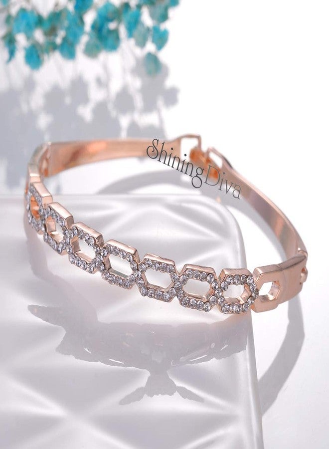 Shining Diva Valentine Gift by Shining Diva Women's Fashion 18k Crystal Bangle Bracelet (Rose Gold, vg9992b) - Image 3