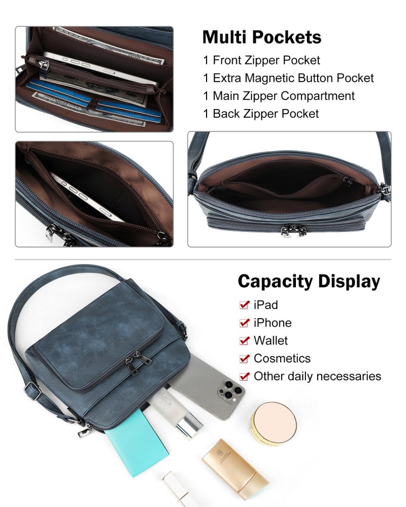 MASINTOR Crossbody Purse Bags for Women, Multi-Pocket Soft Leather Shoulder Purse, Lightweight Travel Handbag with Adjustable Strap Gray-Blue - Image 4