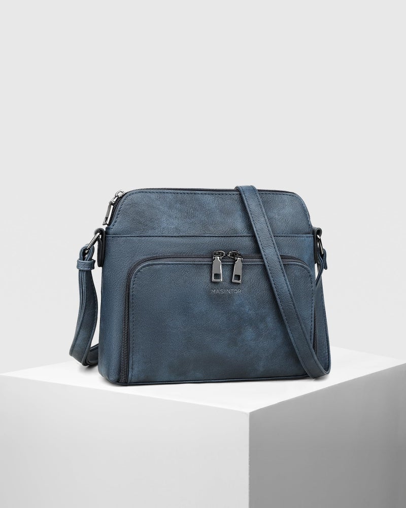 MASINTOR Crossbody Purse Bags for Women, Multi-Pocket Soft Leather Shoulder Purse, Lightweight Travel Handbag with Adjustable Strap Gray-Blue - Image 3