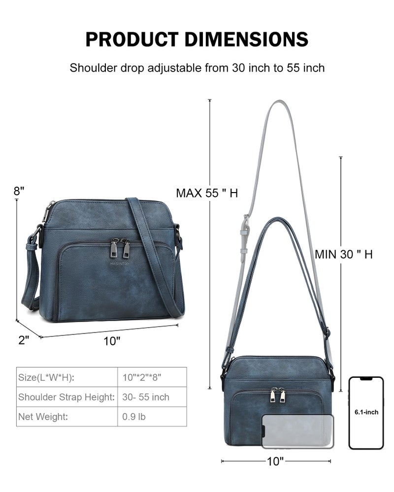 MASINTOR Crossbody Purse Bags for Women, Multi-Pocket Soft Leather Shoulder Purse, Lightweight Travel Handbag with Adjustable Strap Gray-Blue - Image 5