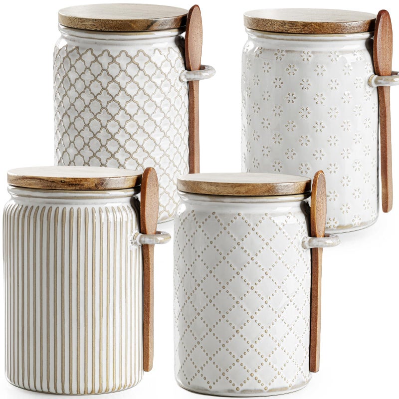 getstar Small Canisters Sets for the Kitchen, 20 oz Sugar Coffee Tea Storage Containers, Ceramic Kitchen Canisters for Countertop Set of 4 with Airtight Lids and Teaspoons - Image 1