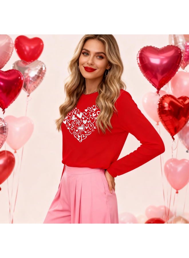 PECHAR Valentines Shirts Women Lover Heart Graphic Shirt Pullover Long Sleeve Tee Tops, Red6, M - Image 4