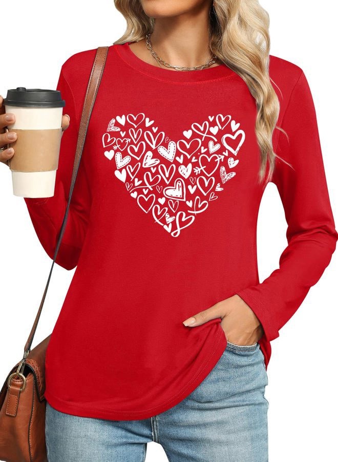 PECHAR Valentines Shirts Women Lover Heart Graphic Shirt Pullover Long Sleeve Tee Tops, Red6, M - Image 2