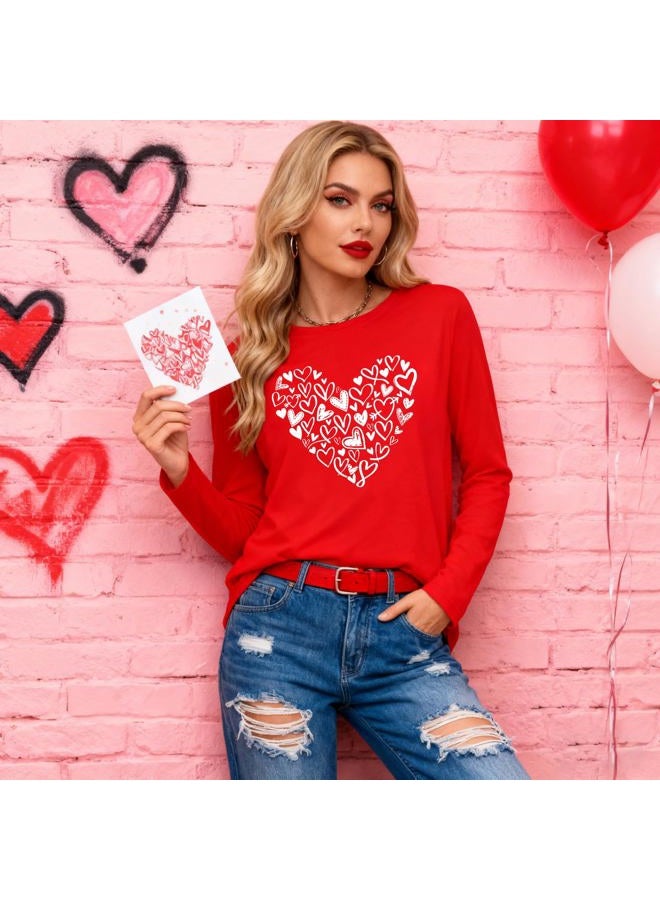 PECHAR Valentines Shirts Women Lover Heart Graphic Shirt Pullover Long Sleeve Tee Tops, Red6, M - Image 3