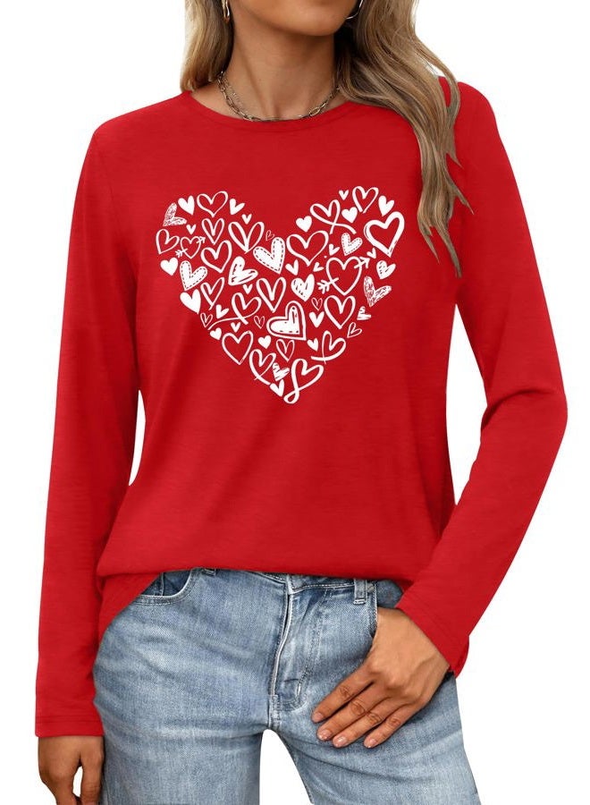 PECHAR Valentines Shirts Women Lover Heart Graphic Shirt Pullover Long Sleeve Tee Tops, Red6, M - Image 1