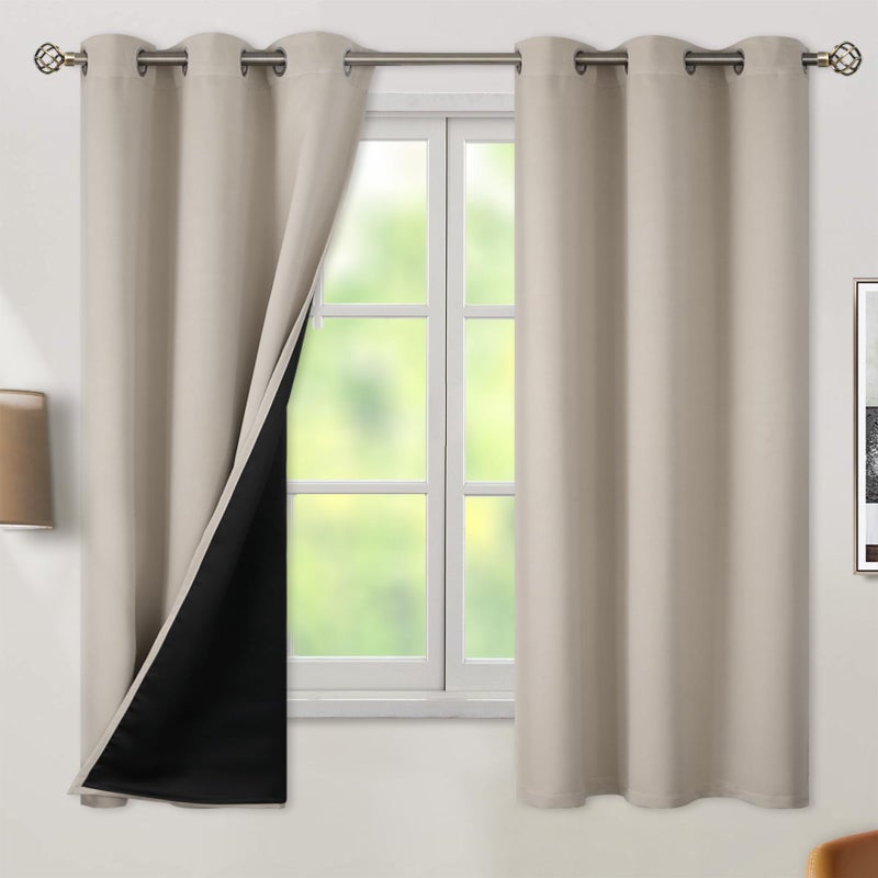 BGment Thermal Insulated 100 Blackout Curtains for Bedroom with Black Liner Double Layer Full Room Darkening Noise Reducing Grommet Curtain 42 x 63 Inch Cashmere 2 Panels
