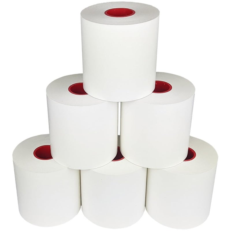 Sticky Thermal Receipt Paper - Compatible with Epson TM-L90, Epson TM-L90ii, Star TSP654IIsk and other liner free label printers. Works with TOAST POS Systems. 3 1/8" x 170' - 6 rolls per case