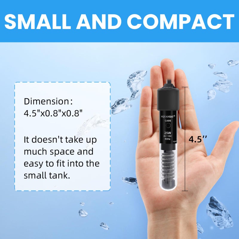 AQUANEAT Aquarium Heater, 25W Small Betta Fish Tank Heater, Mini Preset Water Thermostat with a Thermometer - Image 2