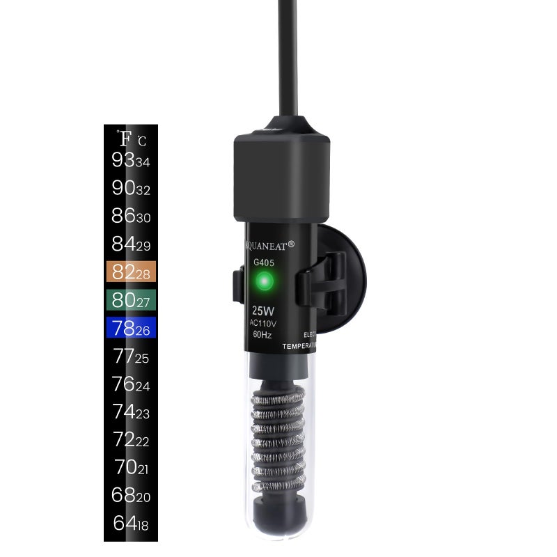 AQUANEAT Aquarium Heater, 25W Small Betta Fish Tank Heater, Mini Preset Water Thermostat with a Thermometer - Image 1