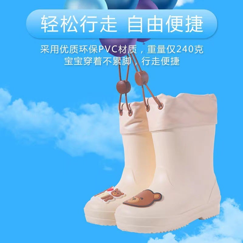 Children'S Rain Boots Bear Waterproof Non-Slip Beamless Water Treading Shoes For School Outdoor Mid-Sole Rain Boots - Image 3
