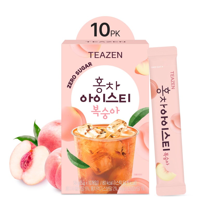 Teazen Summer Peach Iced Tea, Sugar Free, Uva Black Tea, Hydration Drink Mix, 10 Sticks, 1.76oz - Image 1
