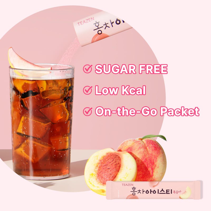 Teazen Summer Peach Iced Tea, Sugar Free, Uva Black Tea, Hydration Drink Mix, 10 Sticks, 1.76oz - Image 2