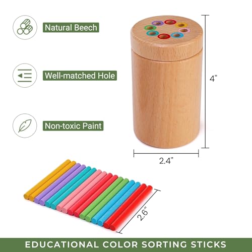 Nagpew Woodern Montessori Sticks 8 Colors Sorting Toys for Age 13 Educational Fine Motor Developmental Sensory Matching Game for Kids Boys Girls - Image 5