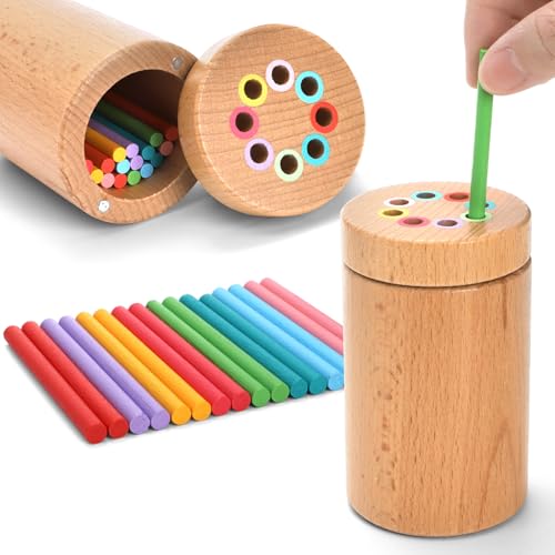 Nagpew Woodern Montessori Sticks 8 Colors Sorting Toys for Age 13 Educational Fine Motor Developmental Sensory Matching Game for Kids Boys Girls - Image 1