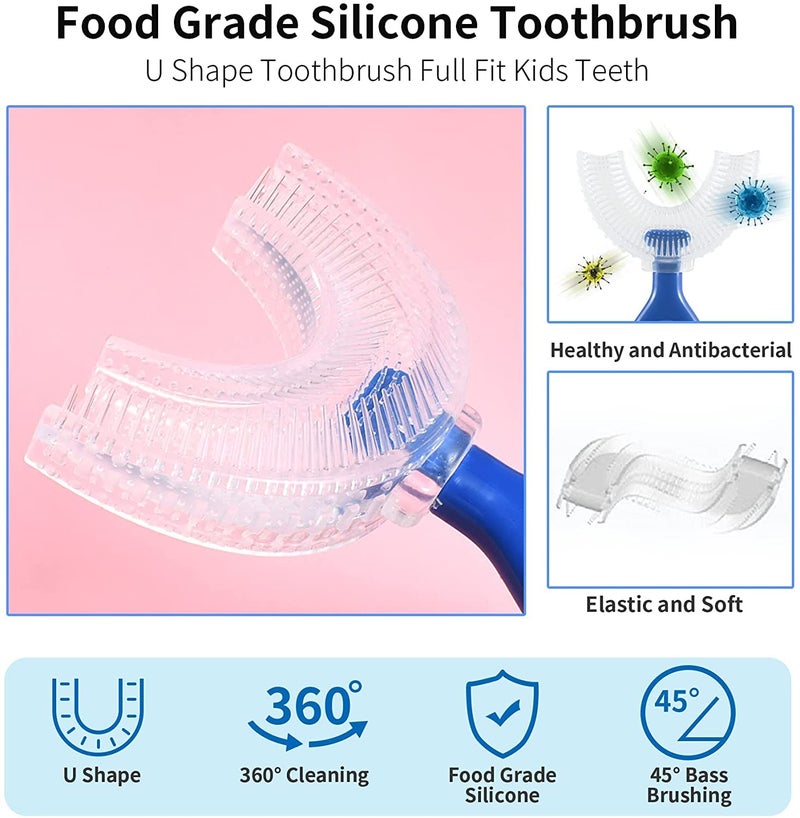 tekme U Shaped Toothbrush For Kids, Food Grade Soft Silicone Brush Head, 360? Oral Teeth Cleaning Tools, Children Infant U Shape Toothbrush (2-6 Years|Pack Of 2), Manual, Multicolor - Image 2