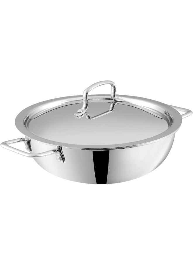 VINOD VINOD PLATINUM TRIPLY STAINLESS STEEL EXTRA DEEP KADAI/KADHAI WITH STAINLESS STEEL LID - 5.5 LITERS (30 CM), VTK030, COOKING POT, FRYPAN, CASSEROLE  - Image 1