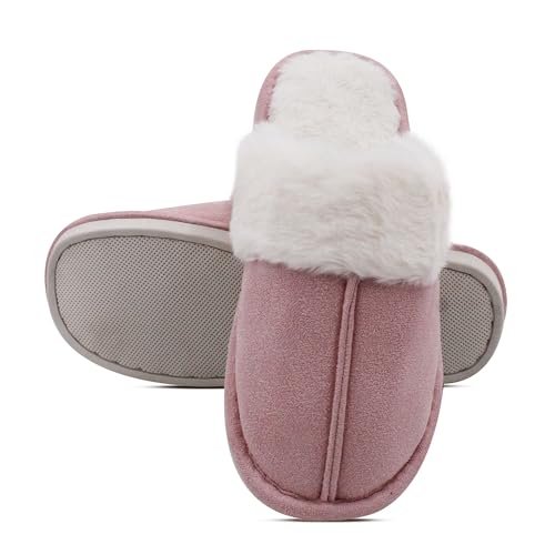 VRITRAZ Women’s Furry Warm Winter Slippers | Soft Plush Indoor Slides | Comfy Anti-Skid Home Footwear (Pink, Size 7) - Image 4