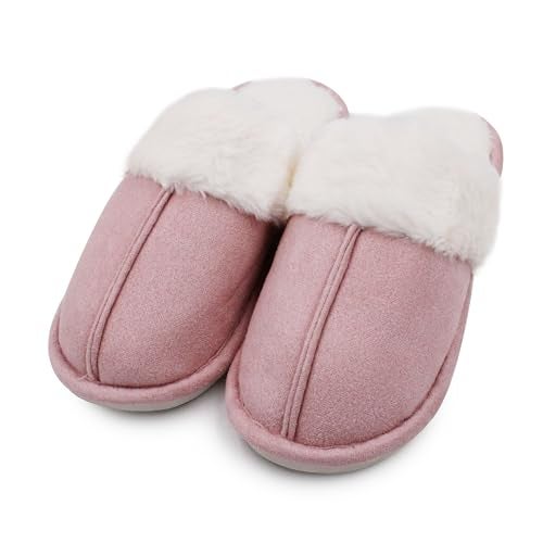 VRITRAZ Women’s Furry Warm Winter Slippers | Soft Plush Indoor Slides | Comfy Anti-Skid Home Footwear (Pink, Size 7) - Image 1