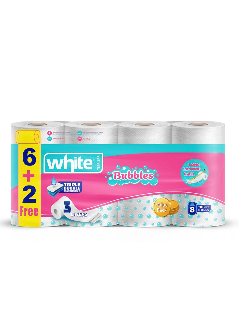 White White Bubbles Toilet Tissue 8 Rolls 