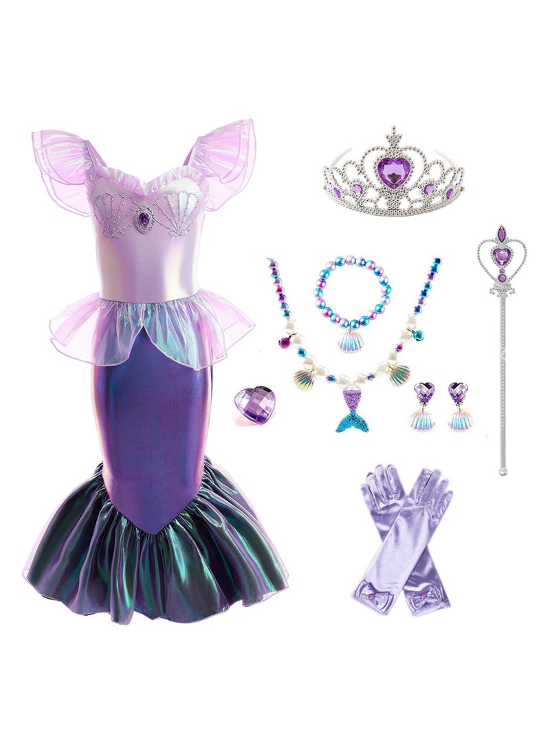 General Mermaid Dress for Girls - Little Mermaid Princess Costume Party Dress, with Princess Jewelry Crown Set for Girls 3-4 Birthday Gift Stage Show Festival Dress Up  - Image 1