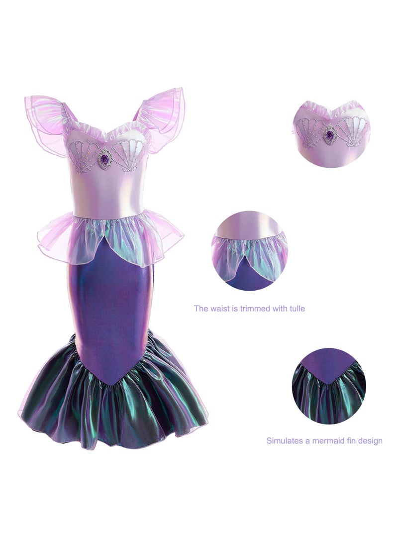 General Mermaid Dress for Girls - Little Mermaid Princess Costume Party Dress, with Princess Jewelry Crown Set for Girls 3-4 Birthday Gift Stage Show Festival Dress Up  - Image 5