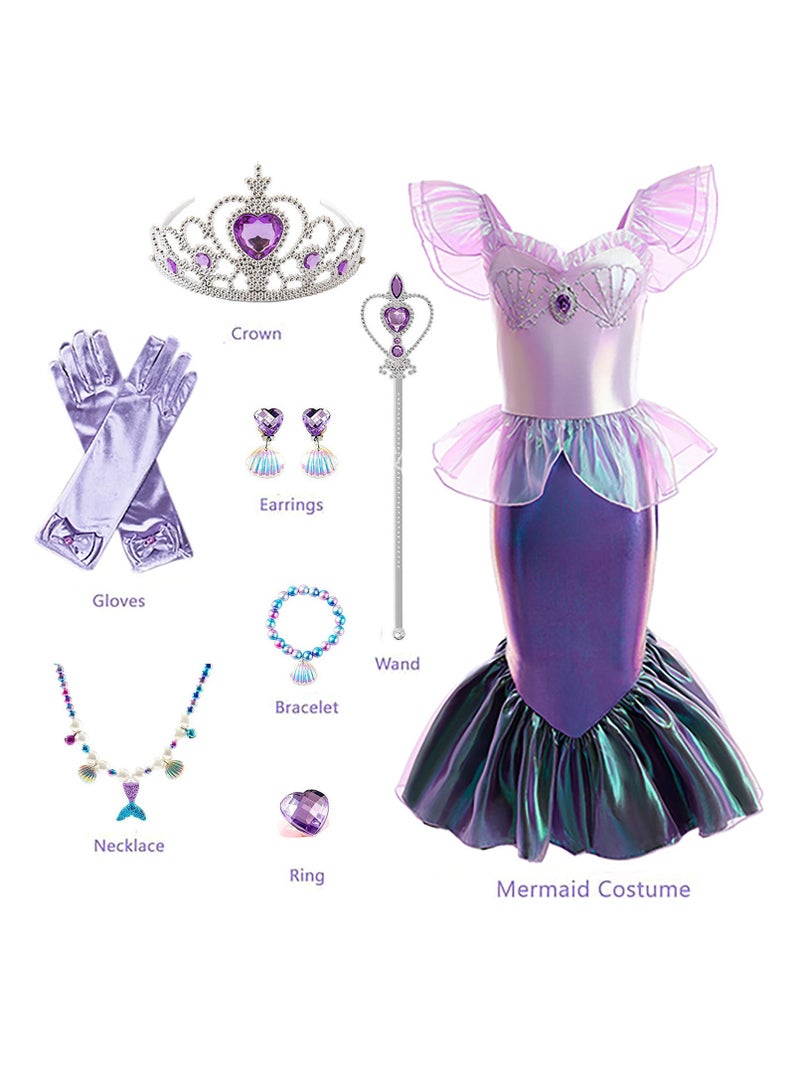 General Mermaid Dress for Girls - Little Mermaid Princess Costume Party Dress, with Princess Jewelry Crown Set for Girls 3-4 Birthday Gift Stage Show Festival Dress Up  - Image 3