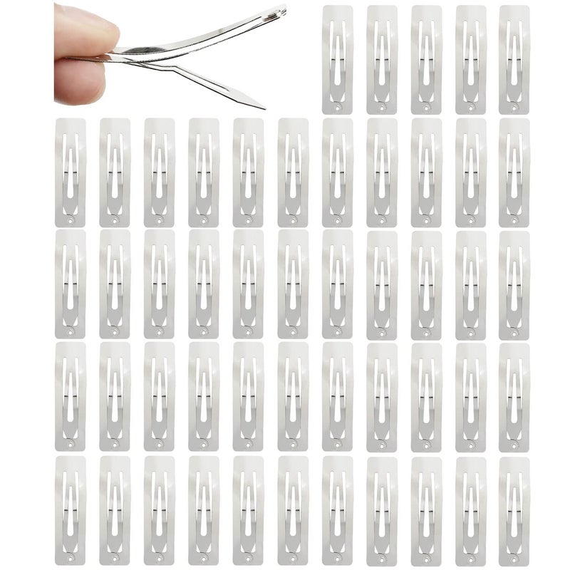 Cinaci 50 Pack Bulk 5cm  2 Inches Rectangle Square Silver Metal Hair Clips Barrettes Hairpins Thin Fine Bang Hair Holders DIY Craft Accessories for Women Girls Teens Kids