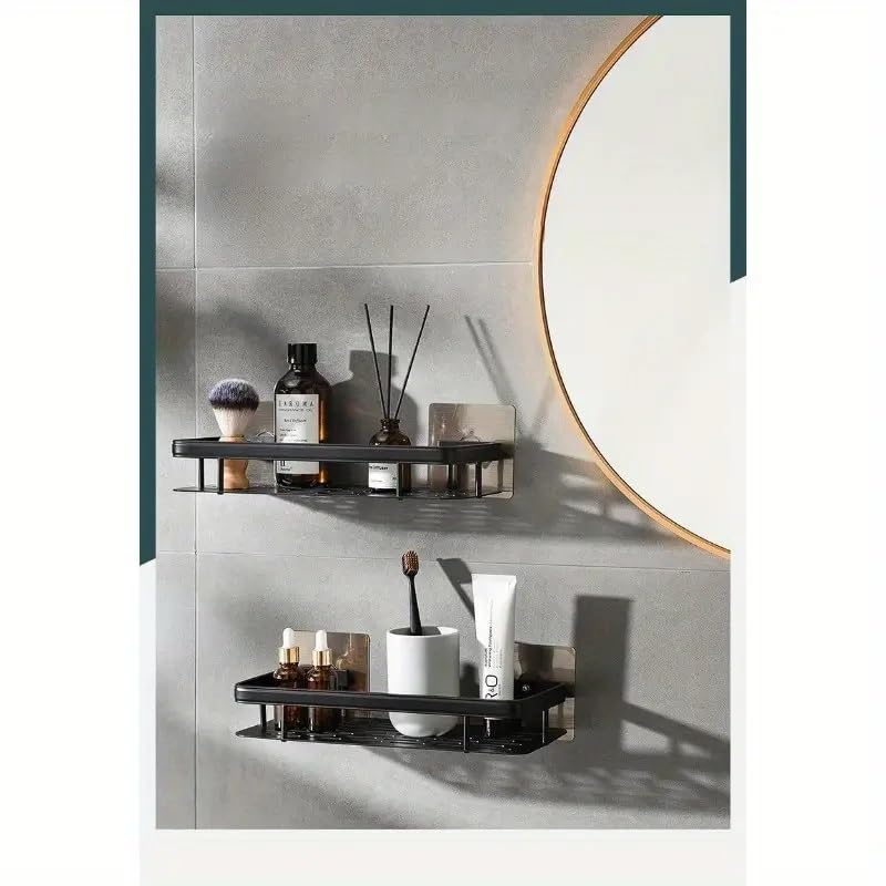 KYMIO Black Bathroom Shelf Wall Mounted – Rustproof Aluminum Shower Organizer Rack for Toiletries, Shampoo, Conditioner, Soap, Bathroom Storage Caddy with Strong Adhesive, No Drilling - Image 3