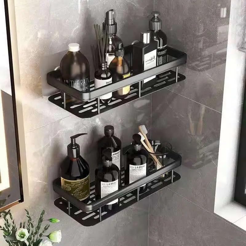 KYMIO Black Bathroom Shelf Wall Mounted – Rustproof Aluminum Shower Organizer Rack for Toiletries, Shampoo, Conditioner, Soap, Bathroom Storage Caddy with Strong Adhesive, No Drilling - Image 5