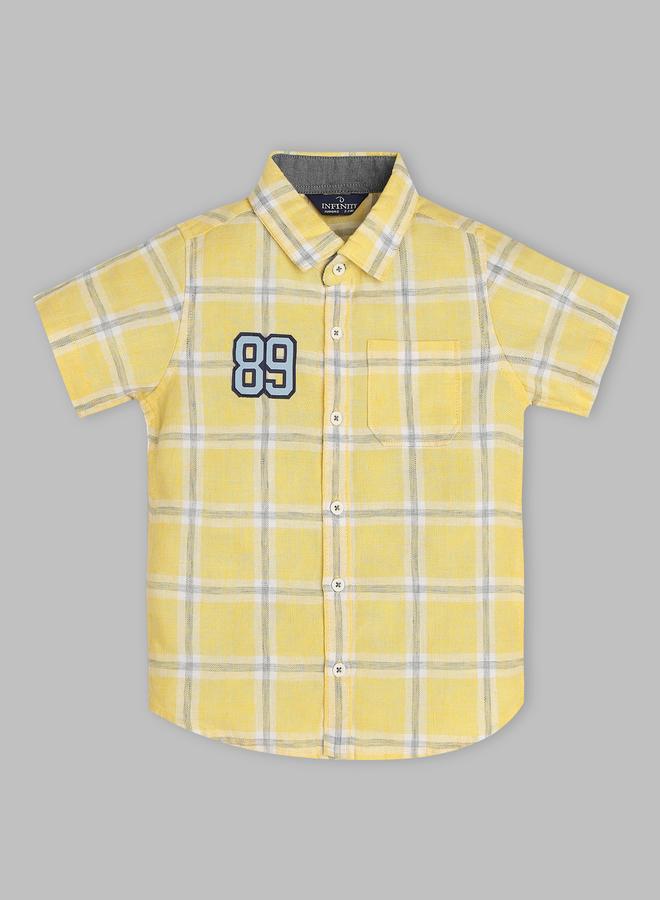 Infinity Kids Yellow Checked Short Sleeves Shirt - Image 1
