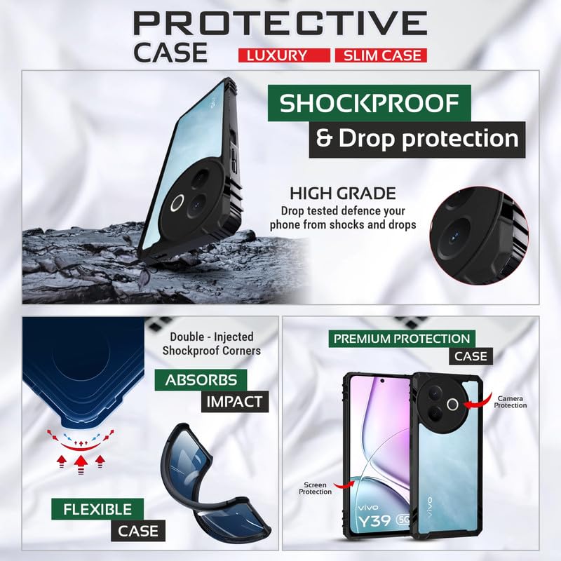 AIBEX Crystal Clear Back Cover Case for Vivo Y39 5G | 360 Degree Protection | Shock Proof Design | Transparent Back Case for Vivo Y39 5G | (PC & TPU,Bumper) - Image 3